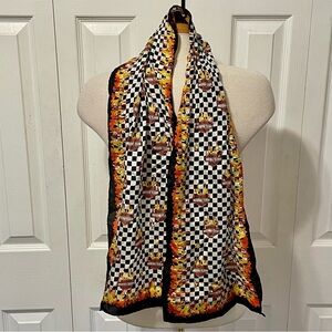 Harley-Davidson Black and White Checkered Flame Scarf Size 12” X 58”